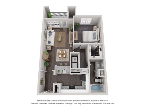 Floor plan for 1 bed, 1 bath, 755 sqft